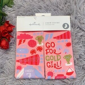 🌹Hallmark • NWT Pink 'Go For Gold Girl' Girls' Crew Socks Sport & Trophy Motifs
